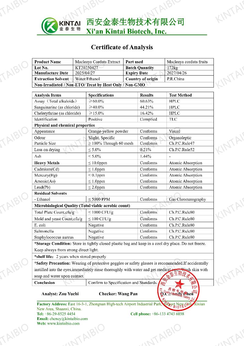 KT20250427-COA of Macleaya Cordata Extract KT20250427-COA of Macleaya Cordata Extract